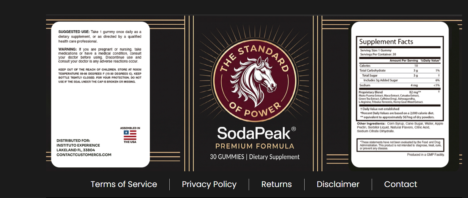 SodaPeak product label showing suggested use, supplement facts and ingredients